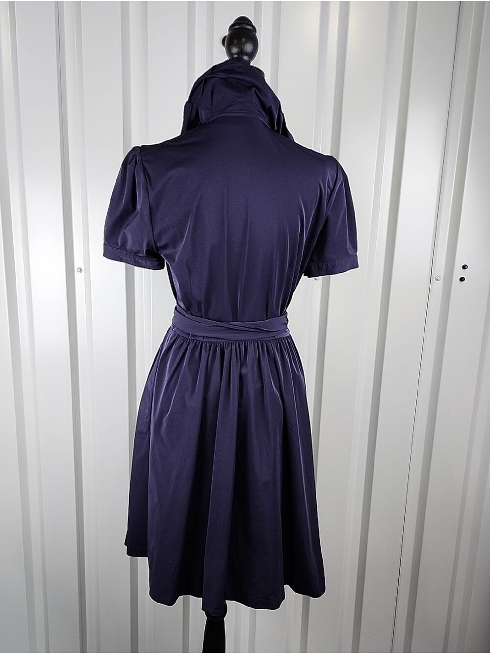 Diane Von Furstenberg Womens Bethania Navy Ruffle Collar Wrap Mini Dress Size 8 - Picture 2 of 8